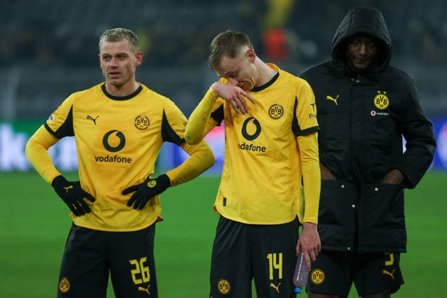 UEFA Champions League Borussia Dortmund Inter Milan on 28 01 2026 at Signal Iduna Park in Dortmund Julian Ryerson Dortmund 26 and Maximilian Beier Dortmund 14 was unhappy, disappointed, disillusioned, dejected MH