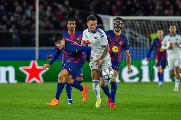 FC Barcelona, Barca v FC COPENHAGUE SPOTIFY CAMP NOU. BARCELONA. January 28, 2026 FC BARCELONA vs FC COPENHAGUE January 28, 2026 Larsson (11) of FC Copenhague dribbles Gerard Martin (18 ) of FC Barcelona during the soccer match corresponding to the eigth match of the group stage of the UEFA Champions League between FC Barcelona and FC Copenhague at Spotify Camp Nou in Barcelona, Spain. Barcelona ESP Copyright: xS.xRosx