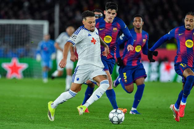 FC Barcelona, Barca v FC COPENHAGUE SPOTIFY CAMP NOU. BARCELONA. January 28, 2026 FC BARCELONA vs FC COPENHAGUE January 28, 2026 Larsson (11) of FC Copenhague dribbles Gerard Martin (18 ) of FC Barcelona during the soccer match corresponding to the eigth match of the group stage of the UEFA Champions League between FC Barcelona and FC Copenhague at Spotify Camp Nou in Barcelona, Spain. Barcelona ESP Copyright: xS.xRosx