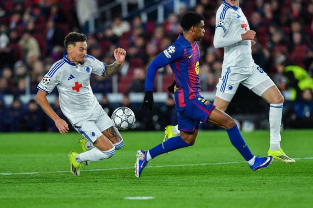 FC Barcelona, Barca v FC COPENHAGUE SPOTIFY CAMP NOU. BARCELONA. January 28, 2026 FC BARCELONA vs FC COPENHAGUE January 28, 2026 Larsson (11) of FC Copenhague and Alejandro Balde (3) of FC Barcelona during the soccer match corresponding to the eigth match of the group stage of the UEFA Champions League between FC Barcelona and FC Copenhague at Spotify Camp Nou in Barcelona, Spain. Barcelona ESP Copyright: xS.xRosx