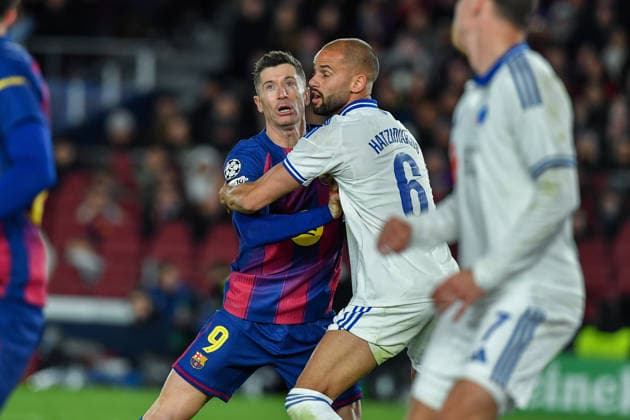 FC Barcelona, Barca v FC COPENHAGUE SPOTIFY CAMP NOU. BARCELONA. January 28, 2026 FC BARCELONA vs FC COPENHAGUE January 28, 2026 Robert Lewandowski (9) of FC Barcelona vies with Hatzidiakos (6) of FC Copenhague during the soccer match corresponding to the eigth match of the group stage of the UEFA Champions League between FC Barcelona and FC Copenhague at Spotify Camp Nou in Barcelona, Spain. Barcelona ESP Copyright: xS.xRosx
