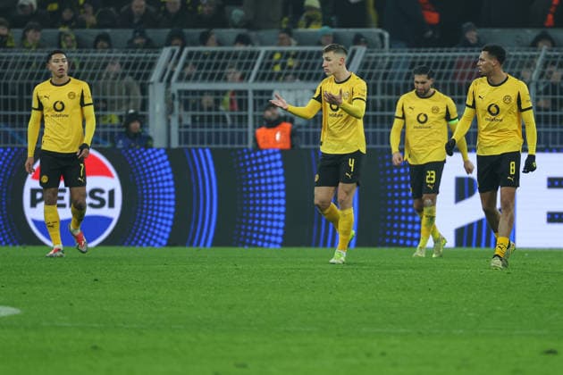 UEFA Champions League Borussia Dortmund Inter Milan on 28 01 2026 at Signal Iduna Park in Dortmund Disappointed Dortmund players, here with Jobe Bellingham Dortmund 7 , Nico Schlotterbeck Dortmund 4 , Emre Can Dortmund 23 and Felix Nmecha Dortmund 8 MH