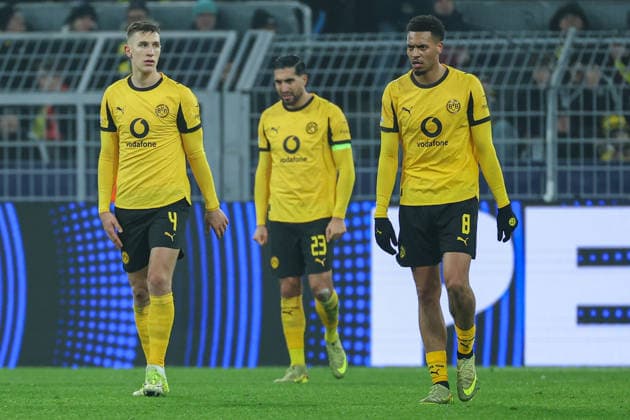 UEFA Champions League Borussia Dortmund Inter Milan on 28 01 2026 at Signal Iduna Park in Dortmund Disappointed Dortmund players, here with Nico Schlotterbeck Dortmund 4 , Emre Can Dortmund 23 and Felix Nmecha Dortmund 8 MH