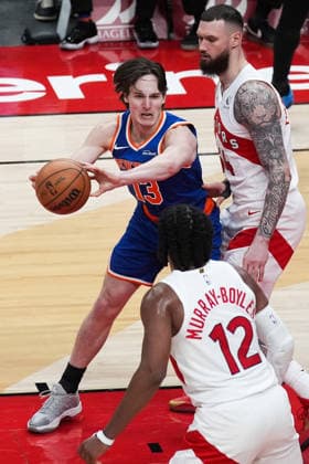 New York Knicks vs Toronto Raptors TORONTO, CANADA - JANUARY 28 : Tyler Kolek (13) of New York Knicks in action during the NBA, Basketball Herren, USA basketball game between New York Knicks and Toronto Raptors at the Scotiabank Arena on January 28, 2026 in Toronto, Ontario, Canada. Mert Alper Dervis Anadolu Ontario Canada. Editorial use only. Please get in touch for any other usage.  Copyright: x2026xAnadoluxMertxAlperxDervisx