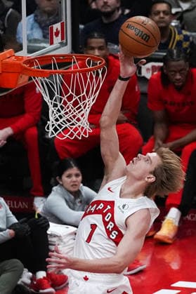 New York Knicks vs Toronto Raptors TORONTO, CANADA - JANUARY 28 : Gradey Dick (1) of Toronto Raptors in action during the NBA, Basketball Herren, USA basketball game between New York Knicks and Toronto Raptors at the Scotiabank Arena on January 28, 2026 in Toronto, Ontario, Canada. Mert Alper Dervis Anadolu Ontario Canada. Editorial use only. Please get in touch for any other usage.  Copyright: x2026xAnadoluxMertxAlperxDervisx
