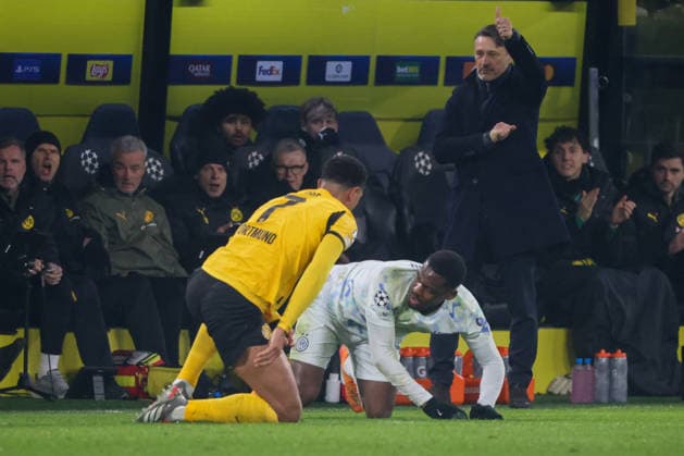 Dortmund, Germany January 28, 2026 Champions League 2025 2026 Borussia Dortmund vs Inter Milan In the picture from left in the duel Jobe Bellingham BVB and Ange Yoan Bonny Inter , next to coach Niko Kovac BVB Signal Iduna Park Nordrhein Westfalen Copyright: xFotostandx xFantinix