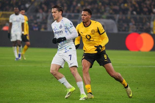 Dortmund, Germany January 28, 2026 Champions League 2025 2026 Borussia Dortmund vs Inter Milan Pictured from left Piotr Zielinski Inter and Felix Nmecha BVB Signal Iduna Park Nordrhein Westfalen Copyright: xFotostandx xFantinix