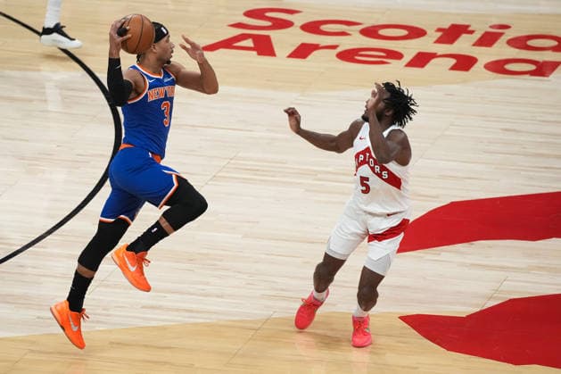 New York Knicks vs Toronto Raptors TORONTO, CANADA - JANUARY 28 : Josh Hart (3) of New York Knicks in action against Immanuel Quickley (5) of Toronto Raptors during the NBA, Basketball Herren, USA basketball game between New York Knicks and Toronto Raptors at the Scotiabank Arena on January 28, 2026 in Toronto, Ontario, Canada. Mert Alper Dervis Anadolu Ontario Canada. Editorial use only. Please get in touch for any other usage.  Copyright: x2026xAnadoluxMertxAlperxDervisx
