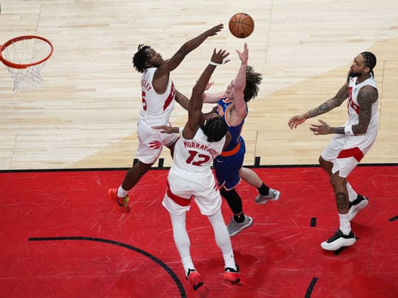 New York Knicks vs Toronto Raptors TORONTO, CANADA - JANUARY 28 : Tyler Kolek (13) of New York Knicks in action during the NBA, Basketball Herren, USA basketball game between New York Knicks and Toronto Raptors at the Scotiabank Arena on January 28, 2026 in Toronto, Ontario, Canada. Mert Alper Dervis Anadolu Ontario Canada. Editorial use only. Please get in touch for any other usage.  Copyright: x2026xAnadoluxMertxAlperxDervisx
