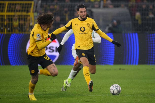 Dortmund, Germany January 28, 2026 Champions League 2025 2026 Borussia Dortmund vs Inter Milan In the picture from left the runner-up Ramy Bensebaini BVB Signal Iduna Park Nordrhein Westfalen Copyright: xFotostandx xFantinix