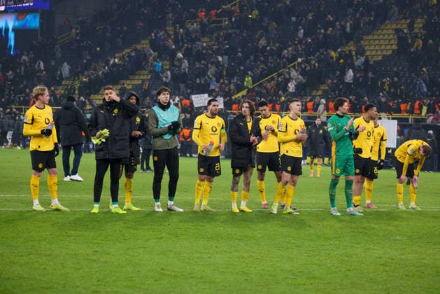 Dortmund, Germany January 28, 2026 Champions League 2025 2026 Borussia Dortmund vs Inter Milan In the picture The Borussia Dortmund players disappointed after the defeat against Inter Milan Signal Iduna Park Nordrhein Westfalen Copyright: xFotostandx xFantinix