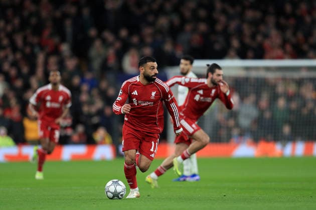 28th January 2026; Anfield, Liverpool, Merseyside, England; UEFA Champions League Football, Liverpool versus Qarabag; Mohammed Salah of Liverpool runs with the ball  DavidxBlunsden Content restricted for UK based newspaper