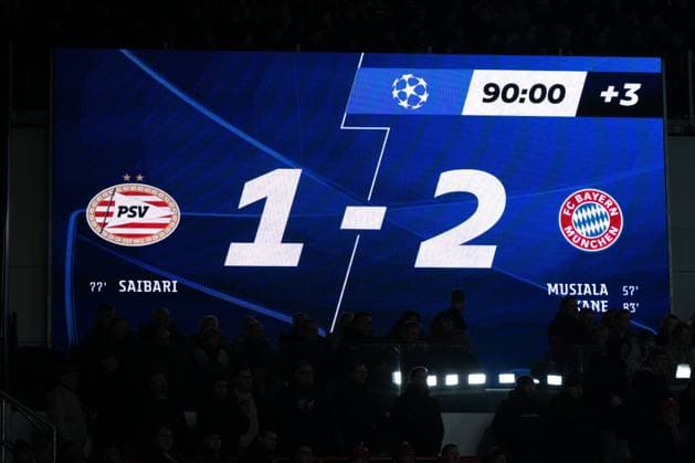 Scoreboard, Final result, PSV Eindhoven vs FC Bayern Muenchen, Soccer, Champions League, Matchday 8, 28 01 2026 Eindhoven North Brabant Netherlands Copyright: xkolbert-press MarkusxVerwimpx