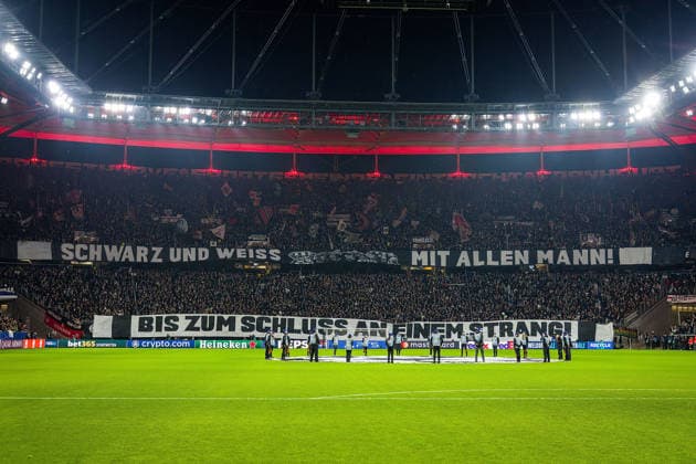 28 01 2026, xovx, Football UEFA Champions League, Eintracht Frankfurt Tottenham Hotspur Choreography of the fans of Eintracht Frankfurt before the last Champions League match against Tottenham Hotspur DFL DFB REGULATIONS PROHIBIT ANY USE OF PHOTOGRAPHS as IMAGE SEQUENCES and or QUASI VIDEO emspor Frankfurt am Main