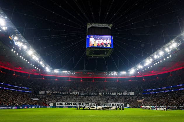 28 01 2026, xovx, Football UEFA Champions League, Eintracht Frankfurt Tottenham Hotspur Choreography of the fans of Eintracht Frankfurt before the last Champions League match against Tottenham Hotspur DFL DFB REGULATIONS PROHIBIT ANY USE OF PHOTOGRAPHS as IMAGE SEQUENCES and or QUASI VIDEO emspor Frankfurt am Main