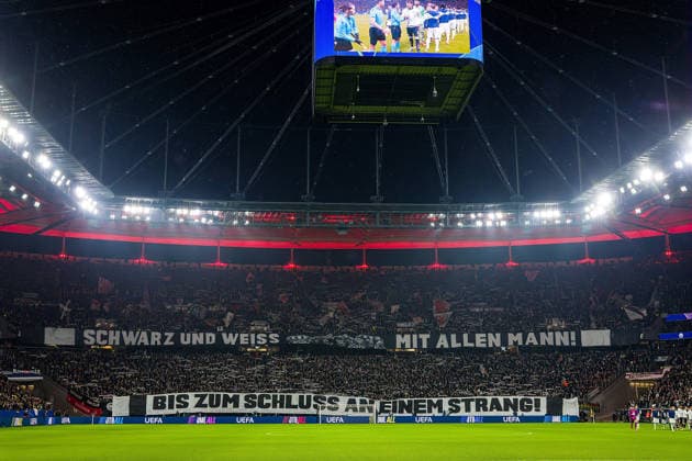 28 01 2026, xovx, Football UEFA Champions League, Eintracht Frankfurt Tottenham Hotspur Choreography of the fans of Eintracht Frankfurt before the last Champions League match against Tottenham Hotspur DFL DFB REGULATIONS PROHIBIT ANY USE OF PHOTOGRAPHS as IMAGE SEQUENCES and or QUASI VIDEO emspor Frankfurt am Main