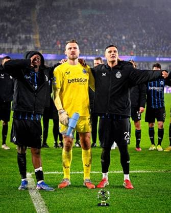 Club Brugge v Marseille - UEFA Champions League BRUGGE, BELGIUM - JANUARY 28 : Diakhon Mamadou forward of Club Brugge, Mignolet Simon goalkeeper of Club Brugge and Stankovic Aleksandar midfielder of Club Brugge celebrate after winning the UEFA Champions League 2025 26 League Phase MD8 match between Club Brugge and Marseille on January 28, 2026 in Brugge, Belgium, 28 01 2026  Copyright: xTomasxSiskx