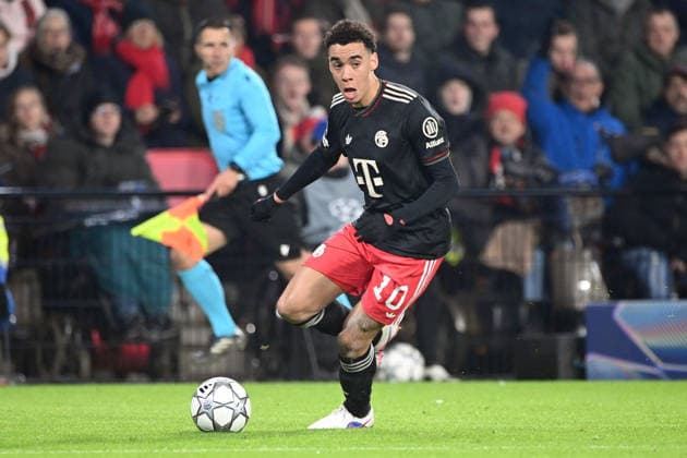 Jamal MUSIALA M Action, single action PSV Eindhoven PSV FC Bayern Muenchen M 1 2 Football Champions League, 8 Matchday, matchday8, on 28 01 2026 at Philips Stadion Eindhoven Netherlands UEFA regulations prohibit any use of photographs as image sequences and or quasi video Â