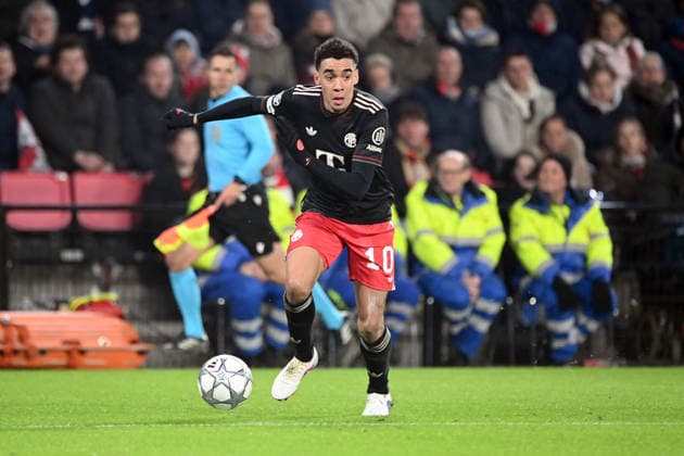 Jamal MUSIALA M Action, single action PSV Eindhoven PSV FC Bayern Muenchen M 1 2 Football Champions League, 8 Matchday, matchday8, on 28 01 2026 at Philips Stadion Eindhoven Netherlands UEFA regulations prohibit any use of photographs as image sequences and or quasi video Â