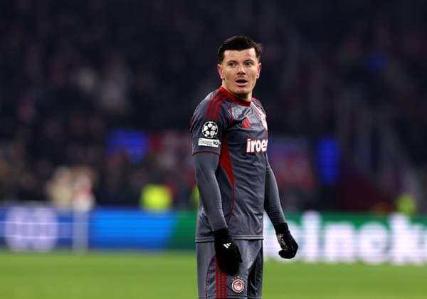 Giulian Biancone of Olympiakos Piraeus during the match AFC Ajax Amsterdam vs Olympiacos Piraues at the Johan Cruijff ArenA for the UEFA Champions League season 2025 2026 in AMSTERDAM, Netherlands on 28 january 2026 Photo by Peter Lous EYE4IMAGES