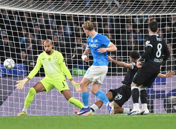 (260129) -- NAPLES, Jan. 29, 2026 -- Napoli s Rasmus Hojlund (2nd L) scores his goal during the UEFA Champions League football match between Napoli and Chelsea in Naples, Italy, Jan. 28, 2025. (Photo by Xinhua) (SP)ITALY-NAPLES-FOOTBALL-UEFA CHAMPIONS LEAGUE-NAPOLI VS CHELSEA AlbertoxLingria 