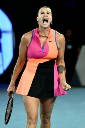 TENNIS AUSTRALIAN OPEN, Aryna Sabalenka of Russia reacts during the women™s semifinal against Elina Svitolina of Ukraine on day 12 of the 2026 Australian Open tennis tournament at Melbourne Park in Melbourne, Thursday, January 29, 2026. ( NO ARCHIVING MELBOURNE VICTORIA AUSTRALIA  Copyright: xJOELxCARRETTx 20260129195924058004