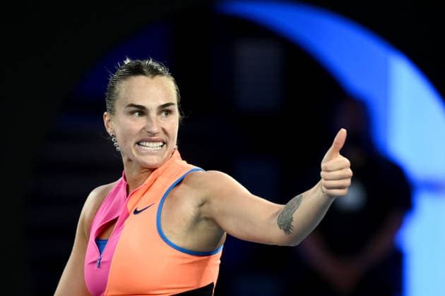 TENNIS AUSTRALIAN OPEN, Aryna Sabalenka of Russia reacts during the women™s semifinal against Elina Svitolina of Ukraine on day 12 of the 2026 Australian Open tennis tournament at Melbourne Park in Melbourne, Thursday, January 29, 2026. ( NO ARCHIVING MELBOURNE VICTORIA AUSTRALIA  Copyright: xJOELxCARRETTx 20260129166577178565