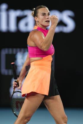 Aryna Sabalenka celebrates during her semi-final match Australian Open tennis tournament, Day Twelve, Melbourne Park, Australia - 29 Jan 2026Melbourne Melbourne Park Victoria (VIC) Australia  Copyright: xEllaxLing Shutterstockx 16455615af