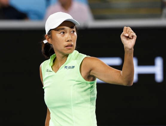 (260129) -- MELBOURNE, Jan. 29, 2026 -- Zhang Shuai reacts after the women s doubles semifinal match between Zhang Shuai (China) Elise Mertens (Belgium) and Shibahara Ena (Japan) Vera Zvonareva (Russia) at the Australian Open tennis tournament in Melbourne, Australia, Jan. 29, 2026. ) (SP)AUSTRALIA-MELBOURNE-TENNIS-AUSTRALIAN OPEN-WOMEN S DOUBLES-SEMIFINALS MaxPing 