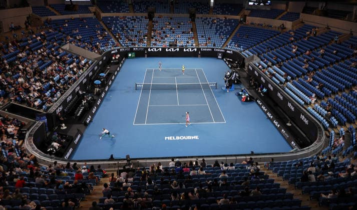 (260129) -- MELBOURNE, Jan. 29, 2026 -- This photo taken on Jan. 29, 2026 shows the women s doubles semifinal match between Zhang Shuai (China) Elise Mertens (Belgium) and Shibahara Ena (Japan) Vera Zvonareva (Russia) at the Australian Open tennis tournament in Melbourne, Australia. ) (SP)AUSTRALIA-MELBOURNE-TENNIS-AUSTRALIAN OPEN-WOMEN S DOUBLES-SEMIFINALS MaxPing 