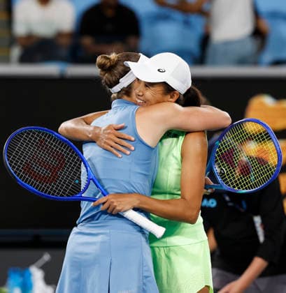 (260129) -- MELBOURNE, Jan. 29, 2026 -- Zhang Shuai (R) Elise Mertens react after the women s doubles semifinal match between Zhang Shuai (China) Elise Mertens (Belgium) and Shibahara Ena (Japan) Vera Zvonareva (Russia) at the Australian Open tennis tournament in Melbourne, Australia, Jan. 29, 2026. ) (SP)AUSTRALIA-MELBOURNE-TENNIS-AUSTRALIAN OPEN-WOMEN S DOUBLES-SEMIFINALS MaxPing 