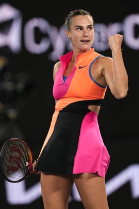 Aryna Sabalenka celebrates victory in her semi-final match Australian Open tennis tournament, Day Twelve, Melbourne Park, Australia - 29 Jan 2026Melbourne Melbourne Park Victoria (VIC) Australia  Copyright: xEllaxLing Shutterstockx 16455615ar