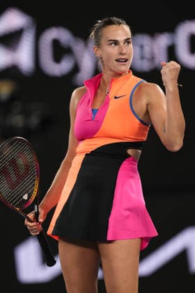 Aryna Sabalenka celebrates victory in her semi-final match Australian Open tennis tournament, Day Twelve, Melbourne Park, Australia - 29 Jan 2026Melbourne Melbourne Park Victoria (VIC) Australia  Copyright: xEllaxLing Shutterstockx 16455615at