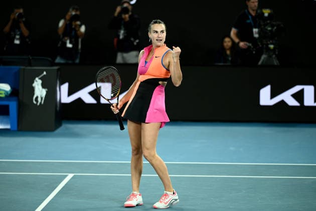 TENNIS AUSTRALIAN OPEN, Aryna Sabalenka of Russia celebrates match point during the women™s semifinal against Elina Svitolina of Ukraine on day 12 of the 2026 Australian Open tennis tournament at Melbourne Park in Melbourne, Thursday, January 29, 2026. ( NO ARCHIVING MELBOURNE VICTORIA AUSTRALIA  Copyright: xJOELxCARRETTx 20260129193603843627