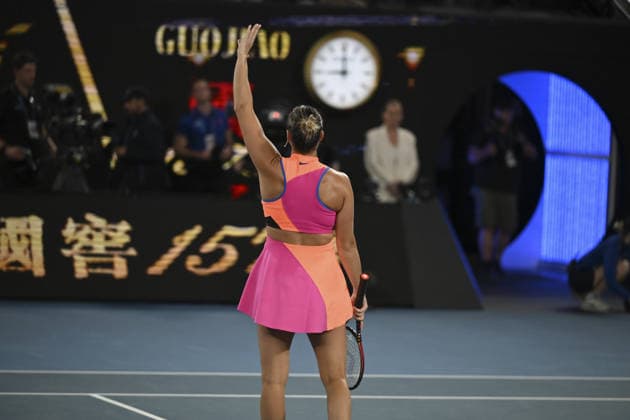 Australian Open 2026 - Semifinals MELBOURNE, AUSTRALIA - JANUARY 29: Aryna Sabalenka reaction after winning her Semifinals match against Elina Svitolina (UKR) (not seen) and making it to the Final in of the Australian Open grand slam tennis tournament at Melbourne Park in Melbourne, Australia on January 29, 2026 Mark Avellino Anadolu Melbourne Australia. Editorial use only. Please get in touch for any other usage.  Copyright: x2026xAnadoluxMarkxAvellinox