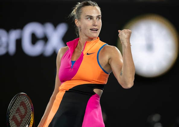 (260129) -- MELBOURNE, Jan. 29, 2026 -- Aryna Sabalenka reacts after the women s singles semifinal match between Aryna Sabalenka of Belarus and Elina Svitolina of Ukraine at the Australian Open tennis tournament in Melbourne, Australia, Jan. 29, 2026. (Photo by Xinhua) (SP)AUSTRALIA-MELBOURNE-TENNIS-AUSTRALIAN OPEN-WOMEN S SINGLES-SEMIFINALS HuxJingchen 