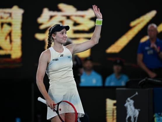(260129) -- MELBOURNE, Jan. 29, 2026 -- Elena Rybakina reacts after the women s singles semifinal match between Jessica Pegula of the United States and Elena Rybakina of Kazakhstan at the Australian Open tennis tournament in Melbourne, Australia, Jan. 29, 2026. (Photo by Xinhua) (SP)AUSTRALIA-MELBOURNE-TENNIS-AUSTRALIAN OPEN-WOMEN S SINGLES-SEMIFINALS WangxShen 