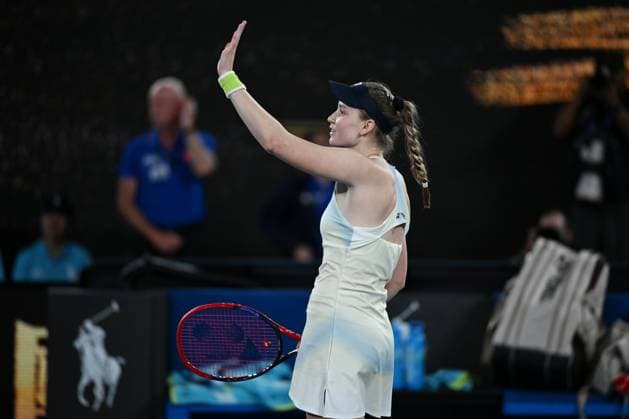 (260129) -- MELBOURNE, Jan. 29, 2026 -- Elena Rybakina reacts after the women s singles semifinal match between Jessica Pegula of the United States and Elena Rybakina of Kazakhstan at the Australian Open tennis tournament in Melbourne, Australia, Jan. 29, 2026. (Photo by Xinhua) (SP)AUSTRALIA-MELBOURNE-TENNIS-AUSTRALIAN OPEN-WOMEN S SINGLES-SEMIFINALS WangxShen 