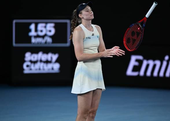 (260129) -- MELBOURNE, Jan. 29, 2026 -- Elena Rybakina reacts during the women s singles semifinal match between Jessica Pegula of the United States and Elena Rybakina of Kazakhstan at the Australian Open tennis tournament in Melbourne, Australia, Jan. 29, 2026. (Photo by Xinhua) (SP)AUSTRALIA-MELBOURNE-TENNIS-AUSTRALIAN OPEN-WOMEN S SINGLES-SEMIFINALS WangxShen 