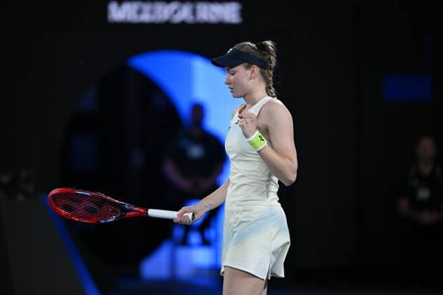 (260129) -- MELBOURNE, Jan. 29, 2026 -- Elena Rybakina reacts during the women s singles semifinal match between Jessica Pegula of the United States and Elena Rybakina of Kazakhstan at the Australian Open tennis tournament in Melbourne, Australia, Jan. 29, 2026. (Photo by Xinhua) (SP)AUSTRALIA-MELBOURNE-TENNIS-AUSTRALIAN OPEN-WOMEN S SINGLES-SEMIFINALS WangxShen 