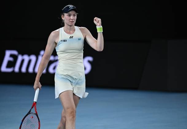 (260129) -- MELBOURNE, Jan. 29, 2026 -- Elena Rybakina reacts after the women s singles semifinal match between Jessica Pegula of the United States and Elena Rybakina of Kazakhstan at the Australian Open tennis tournament in Melbourne, Australia, Jan. 29, 2026. (Photo by Xinhua) (SP)AUSTRALIA-MELBOURNE-TENNIS-AUSTRALIAN OPEN-WOMEN S SINGLES-SEMIFINALS WangxShen 