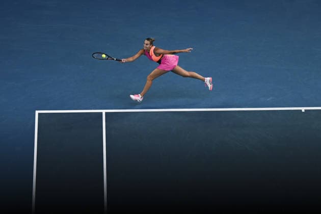 AUSTRALIAN OPEN 2026 MELBOURNE, AUSTRALIA - JANUARY 29: Aryna Sabalenka in action against Elina Svitolina (UKR) (NOT SEEN) during the Semifinals match at the Australian Open grand slam tennis tournament at Melbourne Park in Melbourne, Australia on January 29, 2026 Mark Avellino Anadolu Melbourne Australia. Editorial use only. Please get in touch for any other usage.  Copyright: x2026xAnadoluxMarkxAvellinox