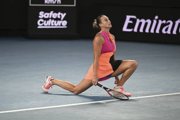 AUSTRALIAN OPEN 2026 MELBOURNE, AUSTRALIA - JANUARY 29: Aryna Sabalenka in action against Elina Svitolina (UKR) (NOT SEEN) during the Semifinals match at the Australian Open grand slam tennis tournament at Melbourne Park in Melbourne, Australia on January 29, 2026 Mark Avellino Anadolu Melbourne Australia. Editorial use only. Please get in touch for any other usage.  Copyright: x2026xAnadoluxMarkxAvellinox