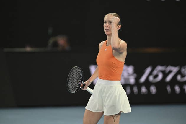 AUSTRALIAN OPEN 2026 MELBOURNE, AUSTRALIA - JANUARY 29: Elina Svitolina (UKR) reaction after scoring a point against Aryna Sabalenka (NOT SEEN) during the Semifinals match at the Australian Open grand slam tennis tournament at Melbourne Park in Melbourne, Australia on January 29, 2026 Mark Avellino Anadolu Melbourne Australia. Editorial use only. Please get in touch for any other usage.  Copyright: x2026xAnadoluxMarkxAvellinox