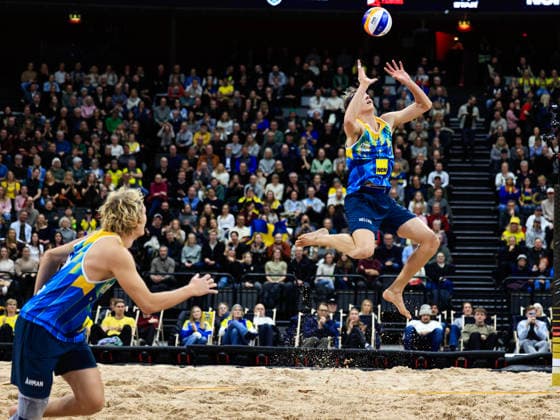 STOCKHOLM, SWEDEN 20260129 Swedens David Ahman and Jonatan Hellvig during the beach volleyball competition Stockholm Beach 2026, an official competition in the international Queen King of the Court series, at Avicii Arena in Stockholm STOCKHOLM SWEDEN x60160x  Copyright: xStefanxJerrevang TTx STOCKHOLM BEACH