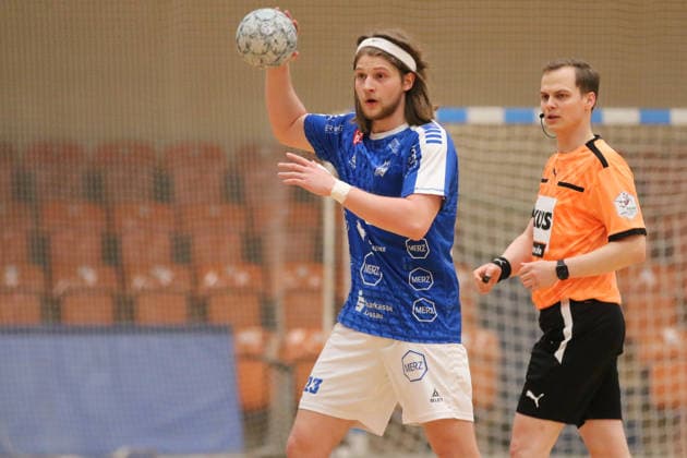 29 01 2026 Handball Men 2025 2026 Test match Dessau Roßlauer HV 06 SC DHFK Leipzig Anhalt Arena Dessau Mika Schüler Dessau, 23, blue on the ball Dessau Roßlau Sachsen Anhalt Germany