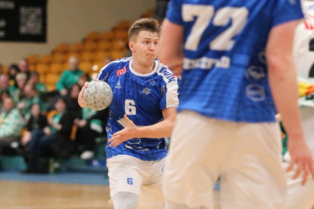 29 01 2026 Handball Men 2025 2026 Test match Dessau Roßlauer HV 06 SC DHFK Leipzig Anhalt Arena Dessau Fritz Leon Haake Dessau, 6, blue on the ball Dessau Roßlau Saxony Anhalt Germany