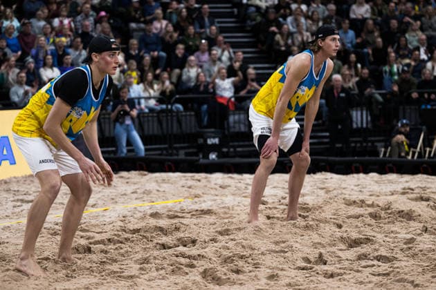 260129 Swedens Elmer Andersson and Jacob Hölting Nilsson during Stockholm Beach 2026 on January 29, 2026 in Stockholm  Copyright: EMMAxWALLSKOG BB260129EW024