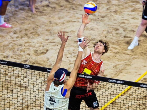 STOCKHOLM, SWEDEN 20260129 Norways Anders Mol against Austrias Tim Berger during the final of the Stockholm Beach 2026 beach volleyball competition, an official event of the international Queen King of the Court series, at Avicii Arena in Stockholm STOCKHOLM SWEDEN x60160x  Copyright: xStefanxJerrevang TTx STOCKHOLM BEACH 2026