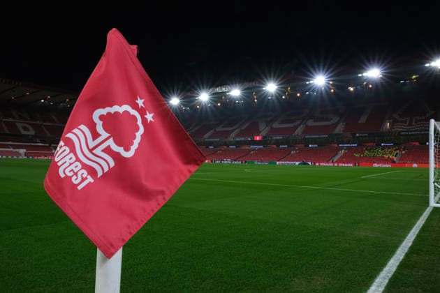 Nottingham Forest corner flag prior to kick off during the UEFA Europa league football match between Nottingham Forest and Ferencvaros TC at the City Ground in Nottingham. Copyright: xPaulxBonser SportsxPressxPhotox Sportspressphoto_SPR86675